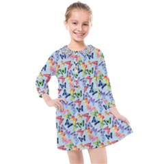 Beautiful Bright Butterflies Are Flying Kids  Quarter Sleeve Shirt Dress by SychEva