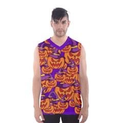 Purple And Orange Pumpkins, Crazy Halloween Pattern, Jack O  Lantern Men s Basketball Tank Top by Casemiro