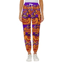 Purple And Orange Pumpkins, Crazy Halloween Pattern, Jack O  Lantern Cropped Drawstring Pants by Casemiro