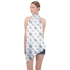 Grey Unicorn Sketchy Style Motif Drawing Pattern Halter Asymmetric Satin Top by dflcprintsclothing