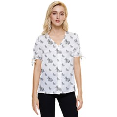 Grey Unicorn Sketchy Style Motif Drawing Pattern Bow Sleeve Button Up Top by dflcprintsclothing
