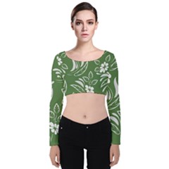 Folk Flowers Pattern Floral Surface Design Seamless Pattern Velvet Long Sleeve Crop Top by Eskimos