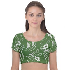Folk Flowers Pattern Floral Surface Design Seamless Pattern Velvet Short Sleeve Crop Top  by Eskimos