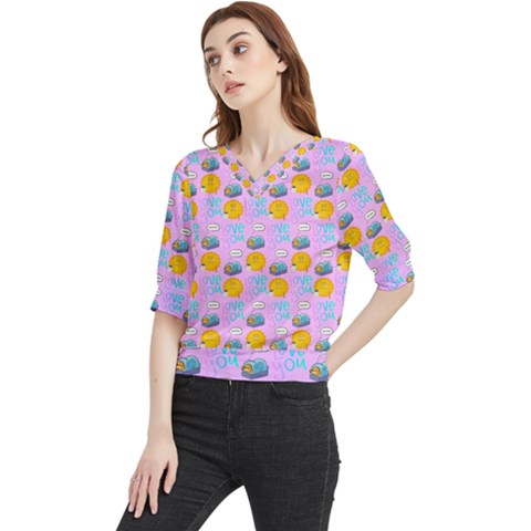 Cartoon Pattern Quarter Sleeve Blouse by Sparkle