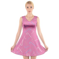 Sweet Christmas Candy V-neck Sleeveless Dress by SychEva