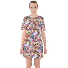 Retro Color Sixties Short Sleeve Mini Dress by Sparkle