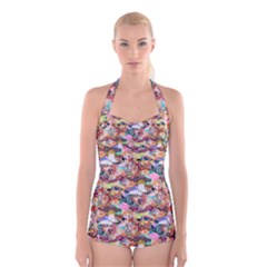 Retro Color Boyleg Halter Swimsuit  by Sparkle