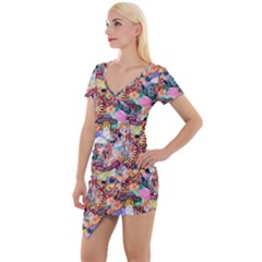 Retro Color Short Sleeve Asymmetric Mini Dress by Sparkle