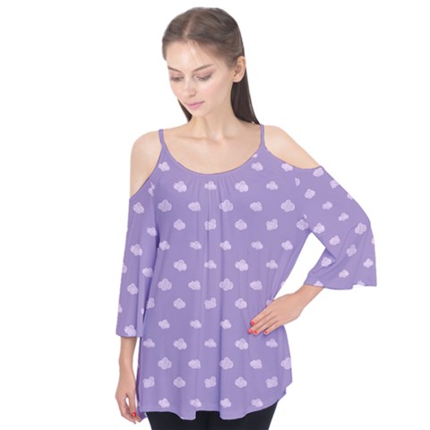 Pink Clouds On Purple Background Flutter Sleeve Tee  by SychEva