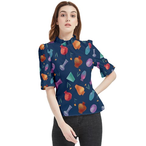 Jugs And Vases Frill Neck Blouse by SychEva