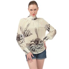 Bees High Neck Long Sleeve Chiffon Top by Limerence