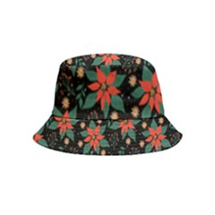 Large Christmas Poinsettias On Black Inside Out Bucket Hat (kids) by PodArtist
