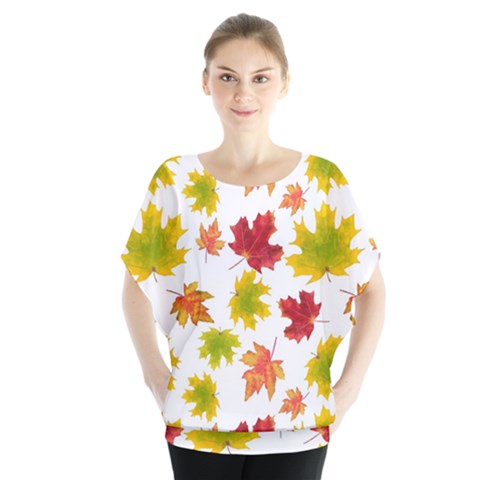 Bright Autumn Leaves Batwing Chiffon Blouse by SychEva