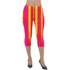 Warped Stripy Dots Lightweight Velour Capri Leggings  by essentialimage365
