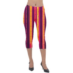 Warped Stripy Dots Lightweight Velour Capri Leggings  by essentialimage365