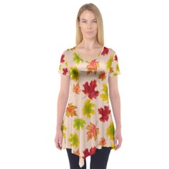 Bright Autumn Leaves Short Sleeve Tunic  by SychEva