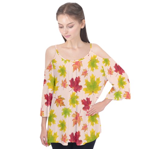 Bright Autumn Leaves Flutter Sleeve Tee  by SychEva