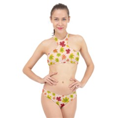 Bright Autumn Leaves High Neck Bikini Set by SychEva