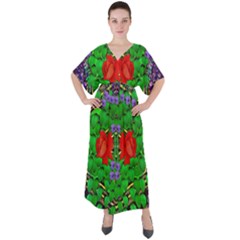 A Island Of Roses In The Calm Sea V-neck Boho Style Maxi Dress by pepitasart