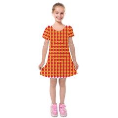 Illusion Blocks Pattern Kids  Short Sleeve Velvet Dress by Sparkle