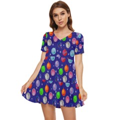 Christmas Balls Tiered Short Sleeve Mini Dress by SychEva