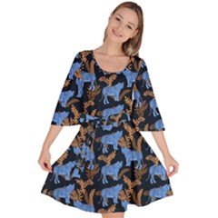 Blue Tigers Velour Kimono Dress by SychEva