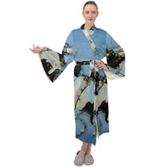 Christmas Cat Maxi Velour Kimono by Blueketchupshop