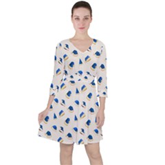 Blue Christmas Hats Quarter Sleeve Ruffle Waist Dress by SychEva