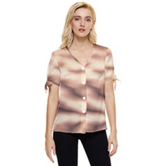 Pink  Waves Abstract Series No6 Bow Sleeve Button Up Top by DimitriosArt
