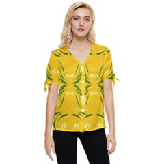 Floral Folk Damask Pattern Fantasy Flowers Floral Geometric Fantasy Bow Sleeve Button Up Top by Eskimos