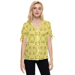 Floral Folk Damask Pattern Fantasy Flowers Floral Geometric Fantasy Bow Sleeve Button Up Top by Eskimos