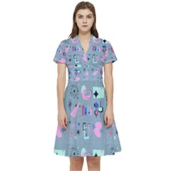 50s Diner Print Blue Short Sleeve Waist Detail Dress by NerdySparkleGoth