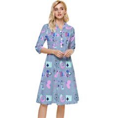 50s Diner Print Blue Classy Knee Length Dress by NerdySparkleGoth