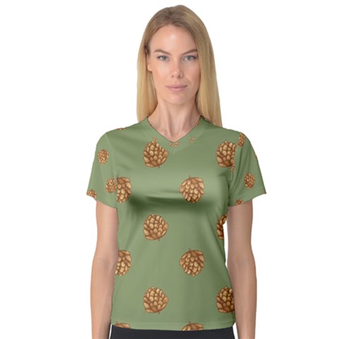 Pine Cones Green V-neck Sport Mesh Tee by Littlebird