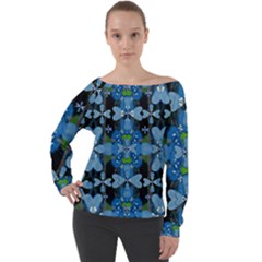 Rare Excotic Blue Flowers In The Forest Of Calm And Peace Off Shoulder Long Sleeve Velour Top by pepitasart