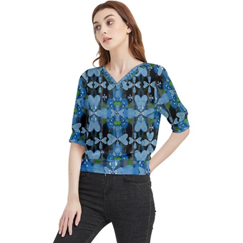 Rare Excotic Blue Flowers In The Forest Of Calm And Peace Quarter Sleeve Blouse by pepitasart