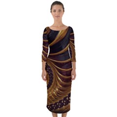 Shell Fractal In Brown Quarter Sleeve Midi Bodycon Dress by SomethingForEveryone