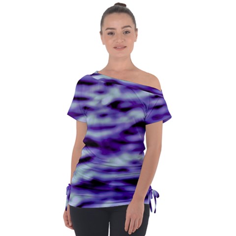 Purple  Waves Abstract Series No3 Off Shoulder Tie-up Tee by DimitriosArt