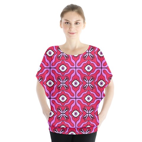 Abstract Illustration With Eyes Batwing Chiffon Blouse by SychEva
