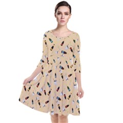 Festive Champagne Quarter Sleeve Waist Band Dress by SychEva