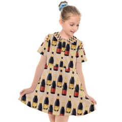 Champagne For The Holiday Kids  Short Sleeve Shirt Dress by SychEva