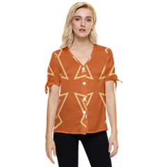 Abstract Pattern Geometric Backgrounds   Bow Sleeve Button Up Top by Eskimos