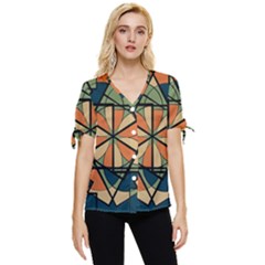Abstract Pattern Geometric Backgrounds   Bow Sleeve Button Up Top by Eskimos