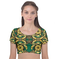 Abstract Pattern Geometric Backgrounds   Velvet Short Sleeve Crop Top  by Eskimos