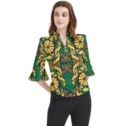 Abstract Pattern Geometric Backgrounds   Loose Horn Sleeve Chiffon Blouse by Eskimos