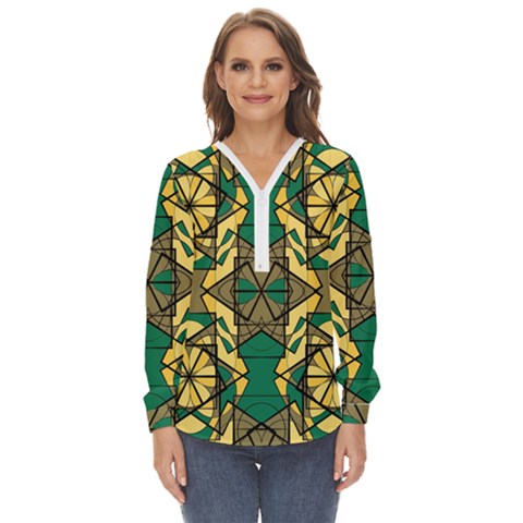 Abstract Pattern Geometric Backgrounds   Zip Up Long Sleeve Blouse by Eskimos