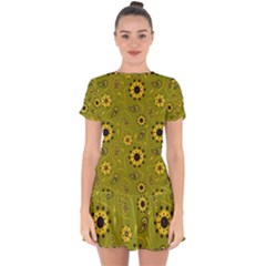 Floral Pattern Paisley Style  Drop Hem Mini Chiffon Dress by Eskimos