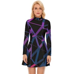 3d Lovely Geo Lines  V Long Sleeve Velour Longline Dress by Uniqued