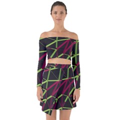 3d Lovely Geo Lines X Off Shoulder Top With Skirt Set by Uniqued