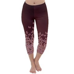 Red Gradient Butterflies Pattern, Nature Theme Capri Winter Leggings  by Casemiro
